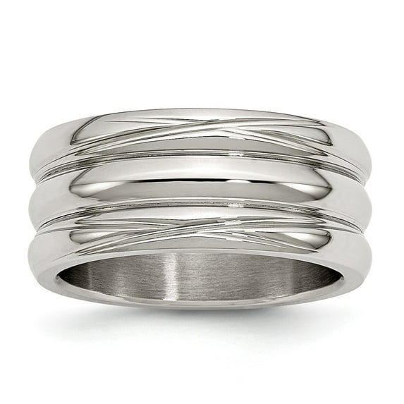White Stainless Steel Ring Band Fashion Polished Grooved
