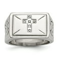 thumbnail image 1 of White Stainless Steel Ring Band Men's Diamond Cross with Textured Sides Polished, 1 of 7