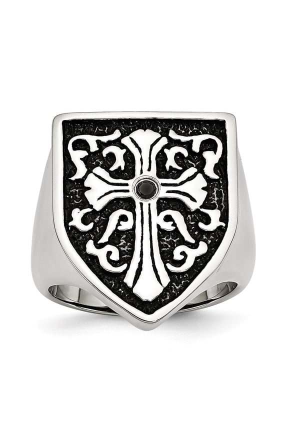 White Stainless Steel Ring Band Men's Open Back Diamond Round Black