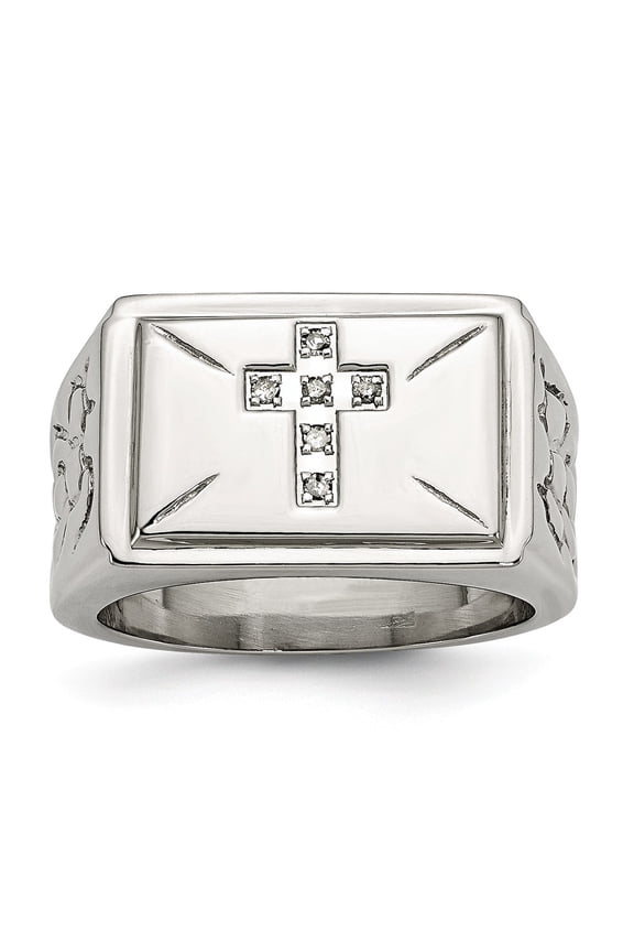 White Stainless Steel Ring Band Men's Pebbled Diamond Round