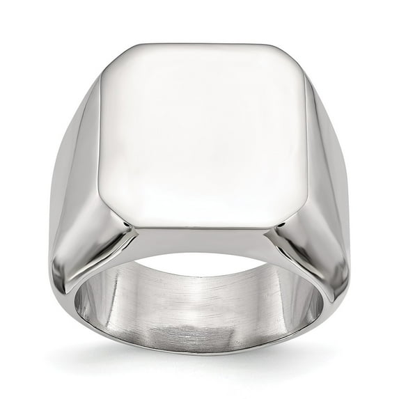 White Stainless Steel Ring Band Signet Polished Square