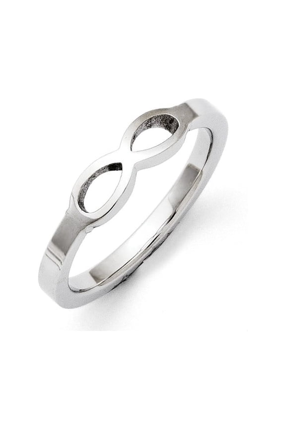 White Stainless Steel Ring Band Themed Polished Infinity Symbol