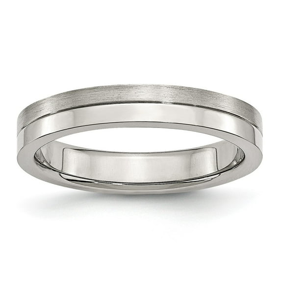 White Stainless Steel Ring Band Wedding 4mm Brushed & Polished
