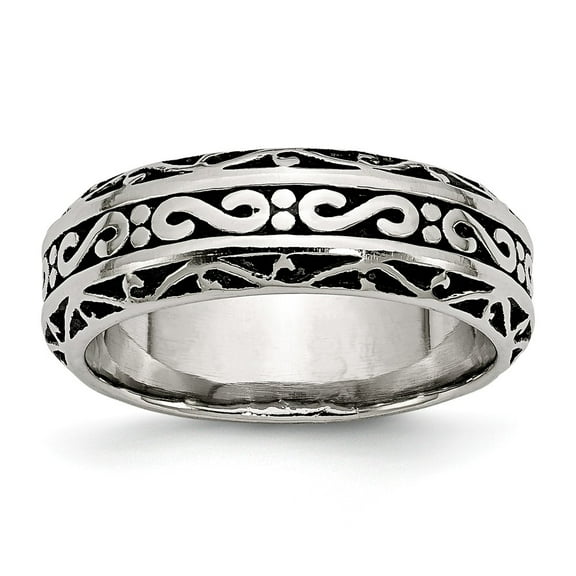 White Stainless Steel Ring Band Wedding 7mm Antiqued