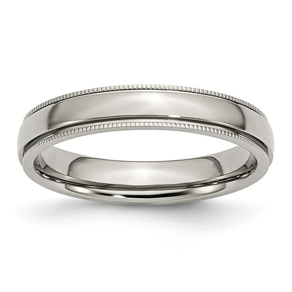 White Stainless Steel Ring Band Wedding Beaded Comfort Grooved