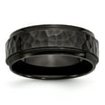 thumbnail image 1 of White Stainless Steel Ring Band Wedding Beveled 8mm Black IP-plated Hammered Polished Edge, 1 of 6