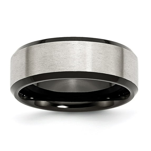 White Stainless Steel Ring Band Wedding Beveled Standard Flat