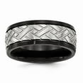 thumbnail image 1 of White Stainless Steel Ring Band Wedding Brushed Black IP Grooved, 1 of 6