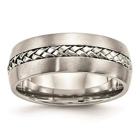 White Stainless Steel Ring Band Wedding Brushed and Polished Braided 8.00mm