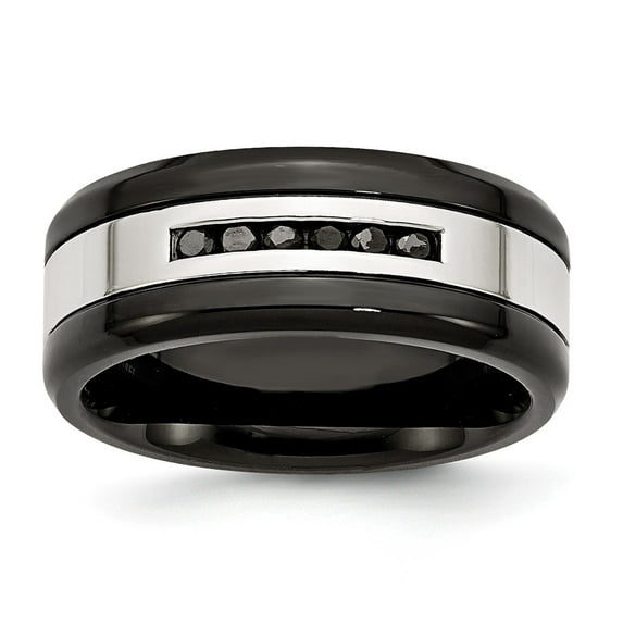 White Stainless Steel Ring Band Wedding Comfort Diamond Round Black