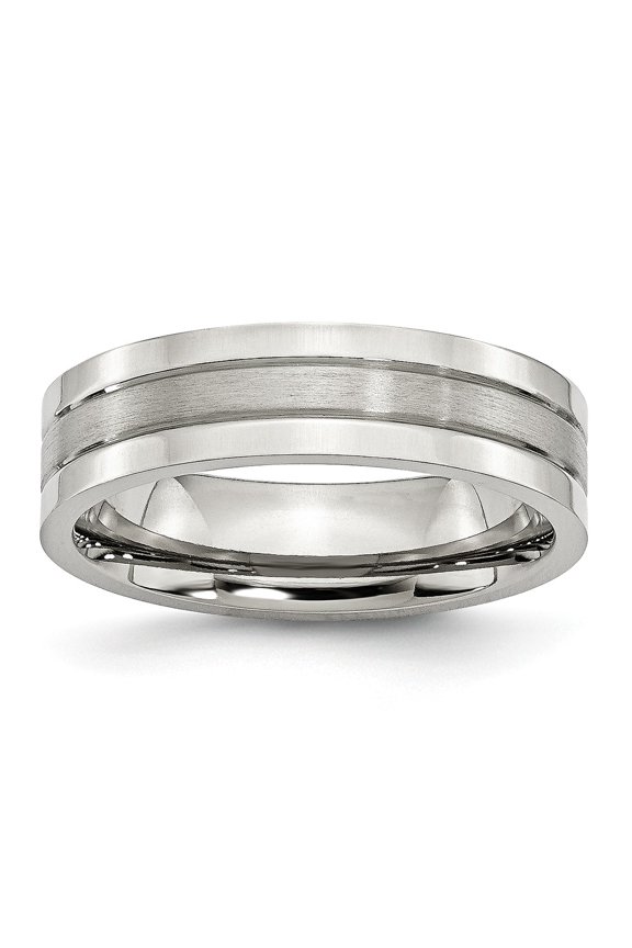 White Stainless Steel Ring Band Wedding Comfort Grooved 6mm Satin and Polished