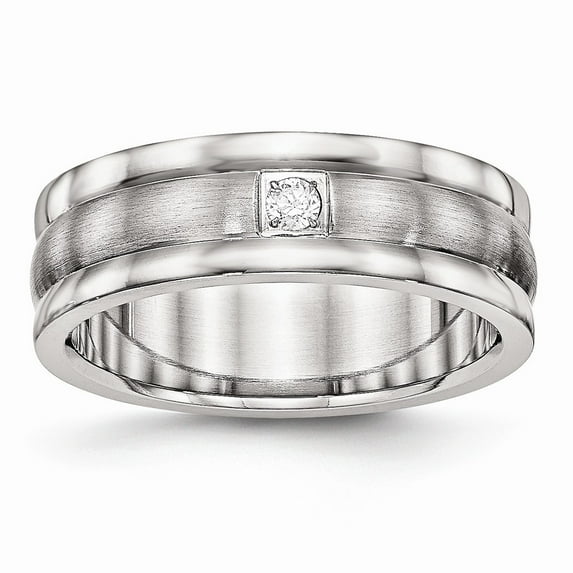 White Stainless Steel Ring Band Wedding Cubic Zirconia CZ