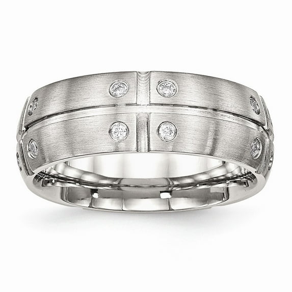White Stainless Steel Ring Band Wedding Cubic Zirconia CZ