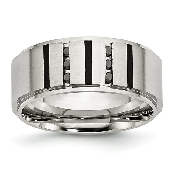 White Stainless Steel Ring Band Wedding Diamond Round Black