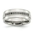 thumbnail image 1 of White Stainless Steel Ring Band Wedding Diamond Round Black, 1 of 7