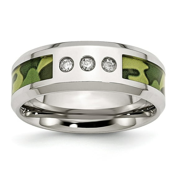White Stainless Steel Ring Band Wedding Fabric Diamond