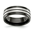 thumbnail image 1 of White Stainless Steel Ring Band Wedding Flat Brushed and Polished Black IP-plated 8mm, 1 of 4
