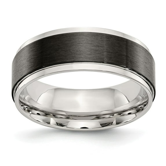White Stainless Steel Ring Band Wedding Flat Polished with Black IP-plated Brushed center 8mm