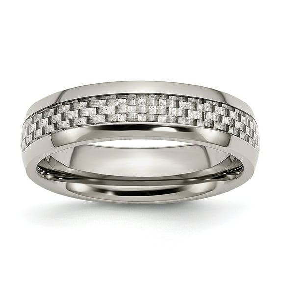 White Stainless Steel Ring Band Wedding Grey Carbon Fiber Comfort