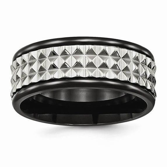 White Stainless Steel Ring Band Wedding Polished Black IP Textured