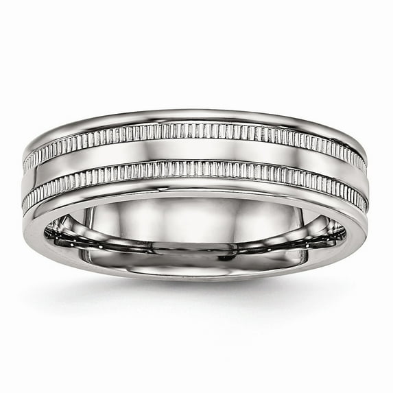 White Stainless Steel Ring Band Wedding Polished Grooved 6.00mm