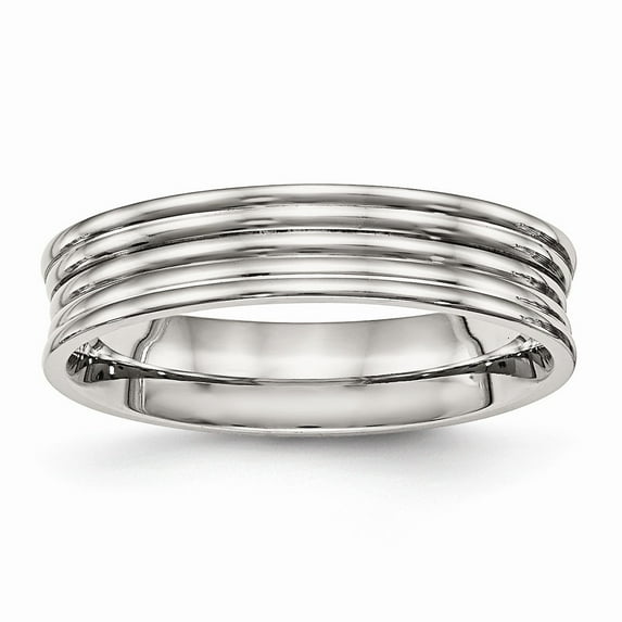 White Stainless Steel Ring Band Wedding Polished Ridged 5.00mm