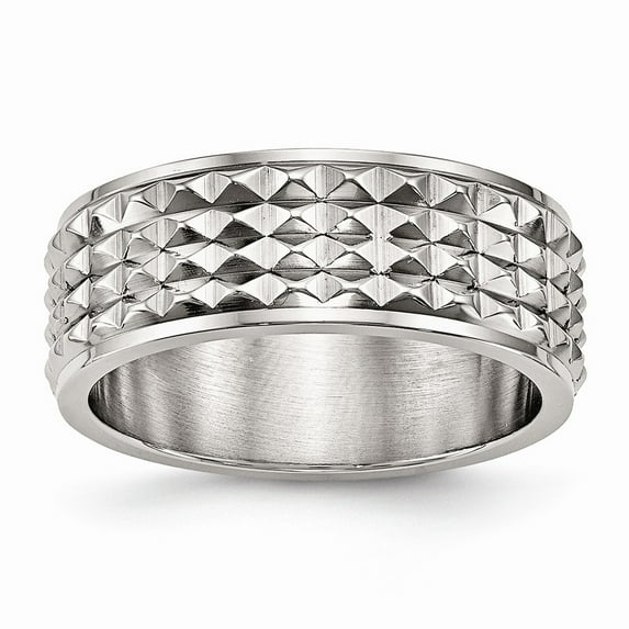 White Stainless Steel Ring Band Wedding Polished Studded