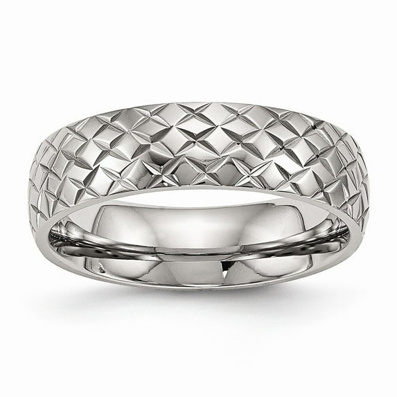 White Stainless Steel Ring Band Wedding Polished Textured