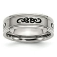 thumbnail image 1 of White Stainless Steel Ring Band Wedding Ridged Black Rubber 7mm Edge Brushed, 1 of 6