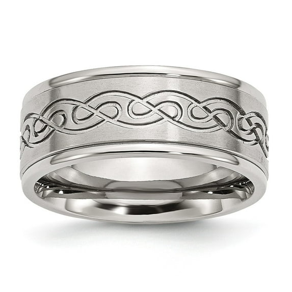 White Stainless Steel Ring Band Wedding Ridged Comfort