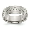 thumbnail image 1 of White Stainless Steel Ring Band Wedding Ridged Scroll Design Brushed & Polished 8mm Edge, 1 of 5