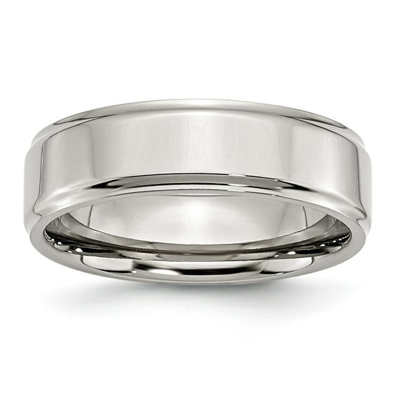 White Stainless Steel Ring Band Wedding Ridged Standard