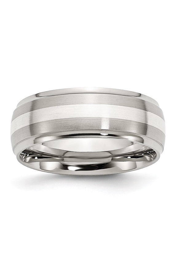 White Stainless Steel Ring Band Wedding Sterling Silver Ridged