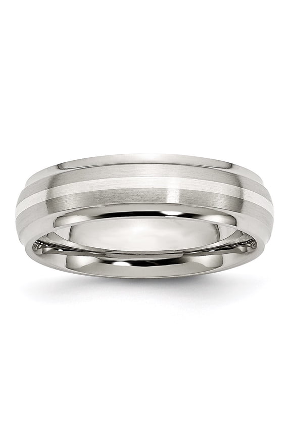 White Stainless Steel Ring Band Wedding Sterling Silver Ridged