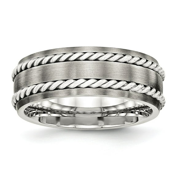 White Stainless Steel Ring Band Wedding Sterling Silver
