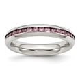 thumbnail image 1 of White Stainless Steel Ring Band with Stones (06) June Cubic Zirconia CZ Pink, 1 of 6