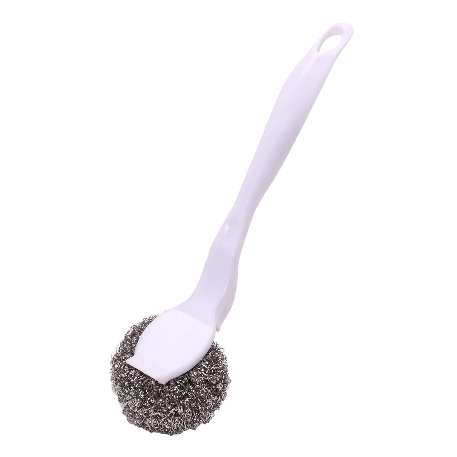 White Stainless Steel Scouring Pad Brush With Long Handle Non Slip Grip ...