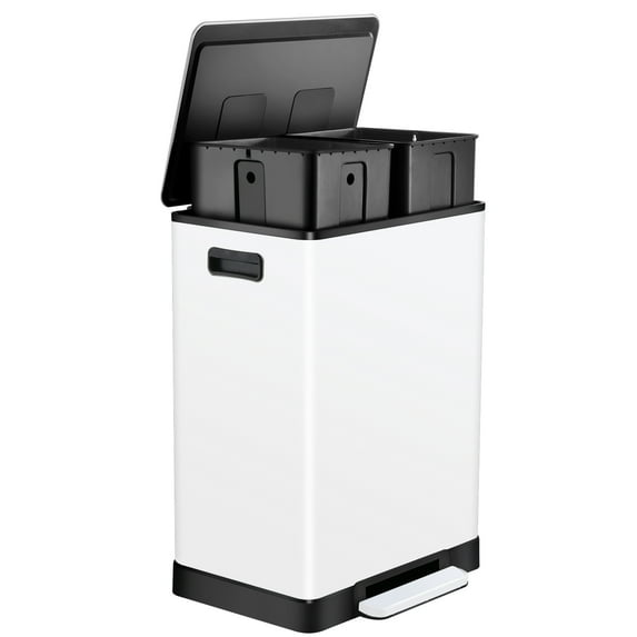 White Stainless Steel Step Trash Can - 16 Gallon Garbage Bin with Soft Close Lid - Dual Compartment by ToiletTree Products Bathroom Kitchen Garage 60L