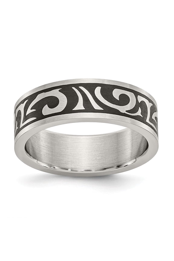 White Stainless Steel Themed Ring Band Brushed Enameled Design