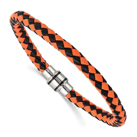 White Stainless Steel bracelet Contemporary Black Orange Men's 9 in 6 mm