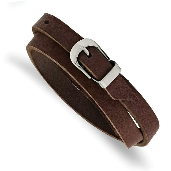 White Stainless Steel bracelet Cord, Leather & Rubber Brown Men's 8.5 in 20 mm