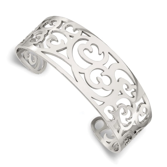 White Stainless Steel bracelet Cuff 7 in 26 mm Fancy