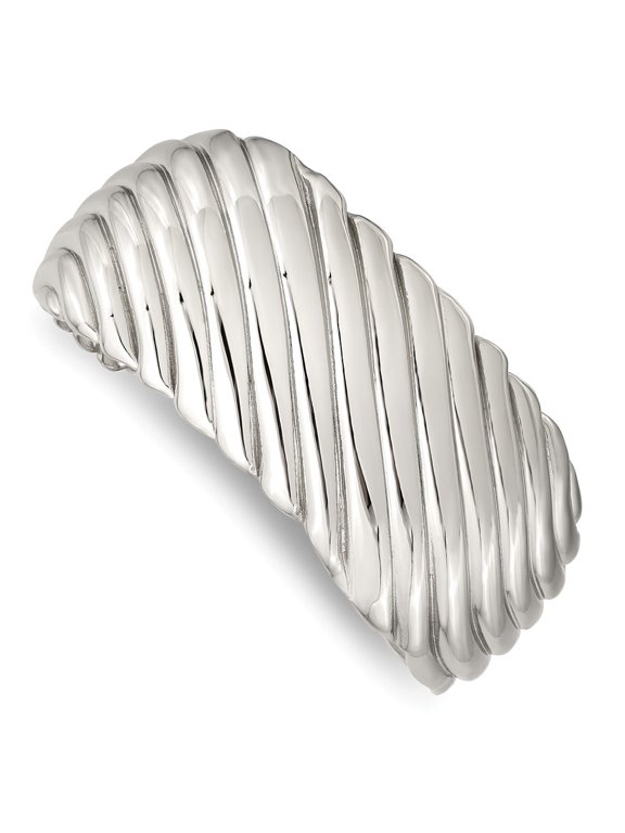 White Stainless Steel bracelet Cuff Striped 31 mm Polished Bangle
