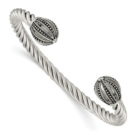 White Stainless Steel bracelet Cuff Twisted 6 mm Antiqued