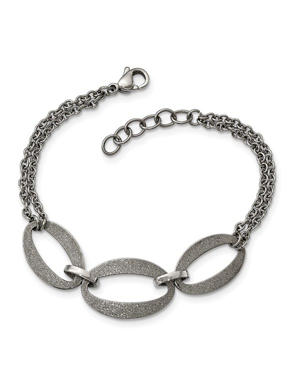 White Stainless Steel bracelet Fancy 7 in Polished Laser Cut with .5in ext.