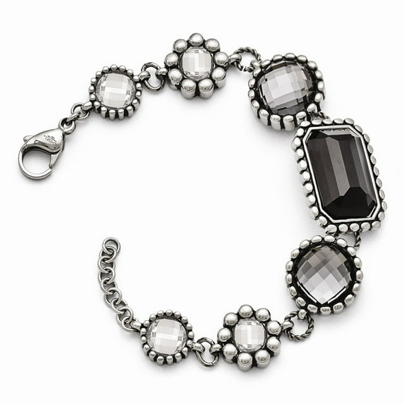 White Stainless Steel bracelet Fancy Glass 8 in 4 mm