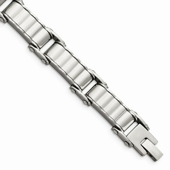 White Stainless Steel bracelet Men's 8 in Polished and Brushed Back