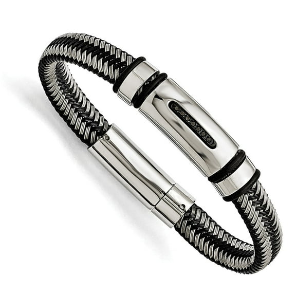 White Stainless Steel bracelet Men's Black Diamond Round 8.5 in 10 mm