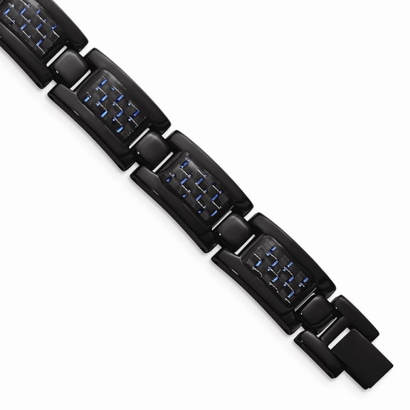 White Stainless Steel bracelet Men's Blue Carbon Fiber 8.25 in