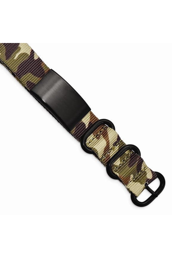 White Stainless Steel bracelet Men's Brown Fabric Brushed Blk IP Camo Adjustable ID